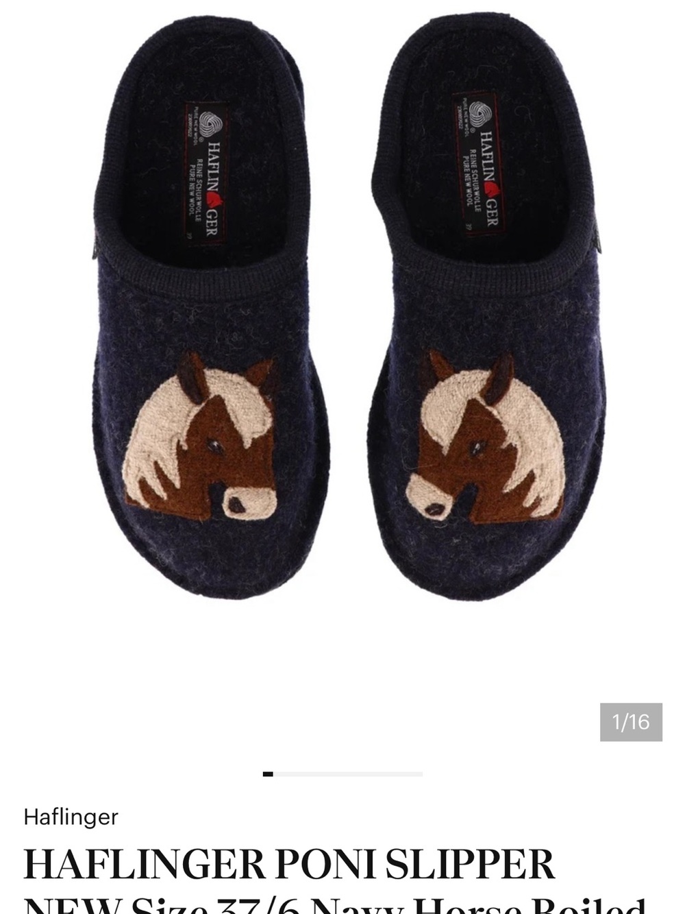 HAFLINGER PONI SLIPPER NEW Size 37/6 Navy Horse Boiled Wool captains blue
